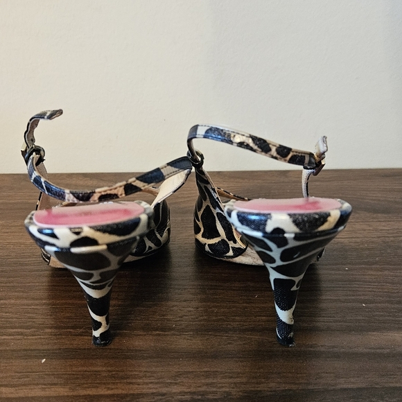 Kate Spade NY High Heel Slingback Sandal Beige Black Animal Giraffe Print Sz 6.5 - Picture 4 of 10